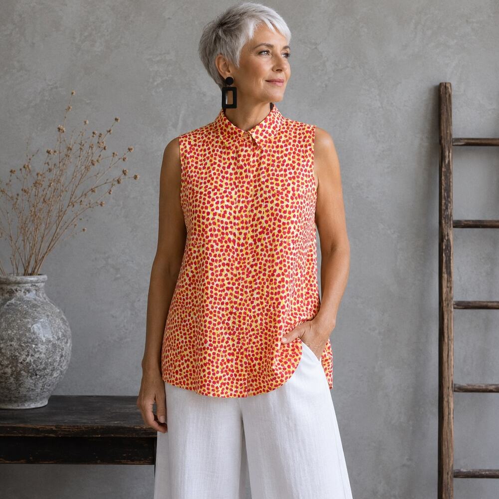 Ann Taylor Outlet Yellow Orange Print Top Medium